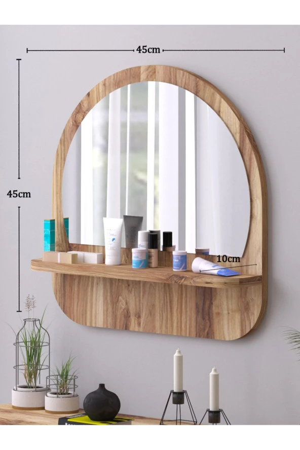 Nysamo Raflı Oval 45 cm Koridor Dresuar Konsol Duvar Salon Banyo Ofis Çocuk Yatak Oda raflı Aynası - 5