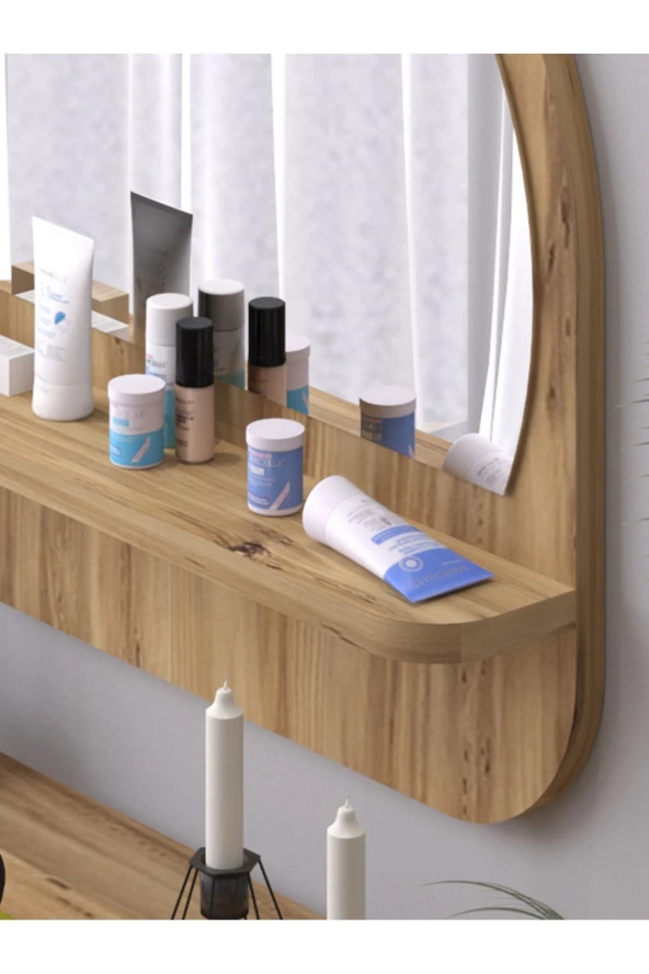 Nysamo Raflı Oval 58 cm Koridor Dresuar Konsol Duvar Salon Banyo Ofis Çocuk Yatak Oda raflı Aynası - Resim 4