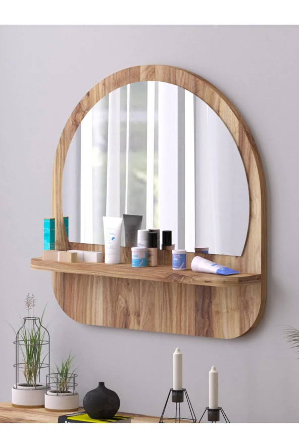 Nysamo Raflı Oval 58 cm Koridor Dresuar Konsol Duvar Salon Banyo Ofis Çocuk Yatak Oda raflı Aynası