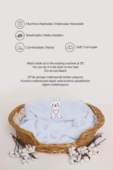 Nakışlı Bebek Battaniyesi Yumuşak Wellsoft Peluş 90x100cm Beşik Battaniyesi Hafif Yenidoğan - 6