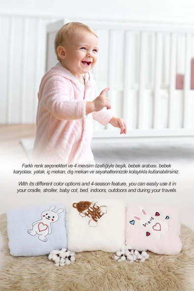 Nakışlı Bebek Battaniyesi Yumuşak Wellsoft Peluş 90x100cm Beşik Battaniyesi Hafif Yenidoğan - 7