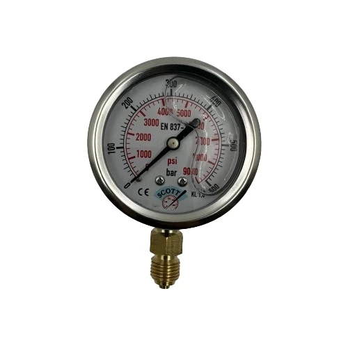 Manometre Gliserinli Alttan Çıkışlı Q63 - 0 - 600 Bar 1/4