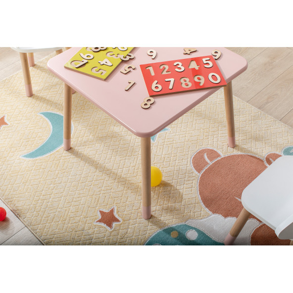 Buzkids Çocuk Masası Oyun Etkinlik Masası Pembe Beyaz Tavşan - Ayna Hediye - 4