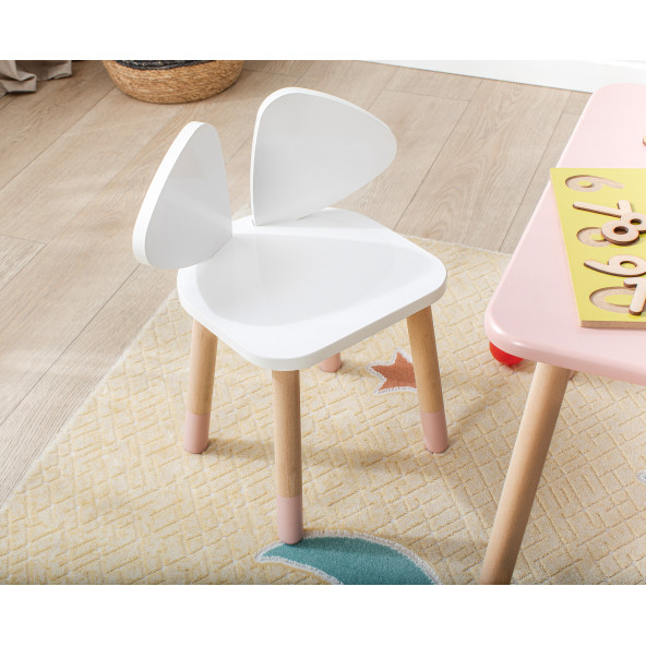 Buzkids Çocuk Masası Oyun Etkinlik Masası Pembe Beyaz Tavşan - Ayna Hediye - 5