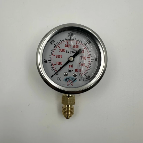 Manometre Gliserinli Alttan Çıkışlı Q63 - 0 - 600 Bar 1/4 - 2