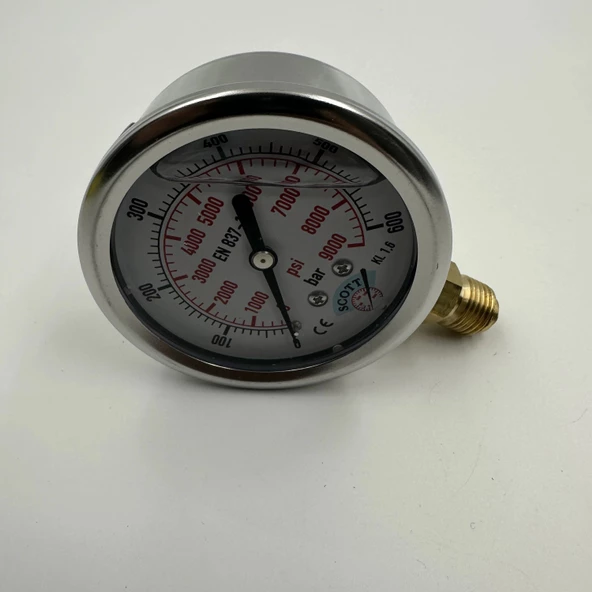 Manometre Gliserinli Alttan Çıkışlı Q63 - 0 - 600 Bar 1/4 - 3