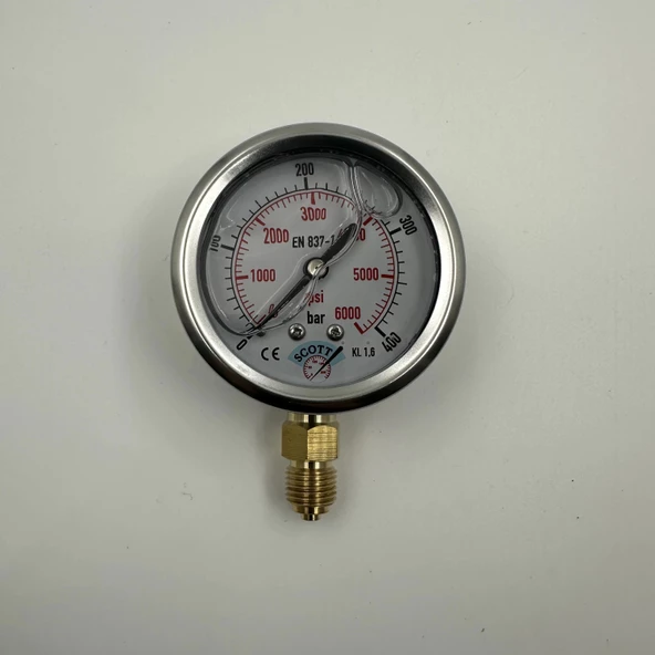 Manometre Gliserinli Alttan Çıkışlı Q63 - 0 - 400 Bar 1/4 A Tipi - Resim 4