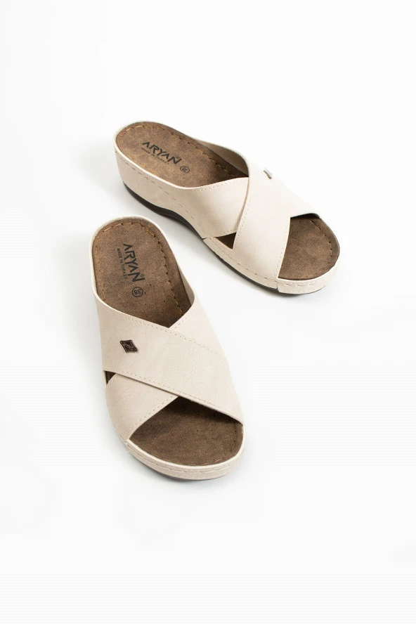 Albishoes Kadın Rahat Yumuşak Çapraz Anatomik 4,5 cm Hafif Topuklu Günlük Comfort Kadın Terlik - 4