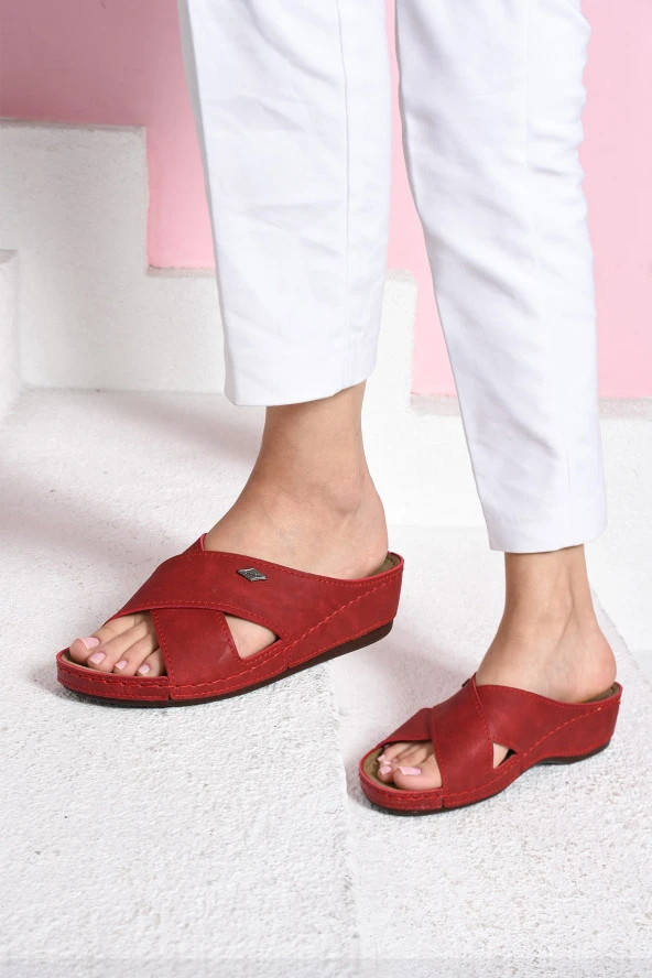 Albishoes Kadın Rahat Yumuşak Çapraz Anatomik 4,5 cm Hafif Topuklu Günlük Comfort Kadın Terlik - 2