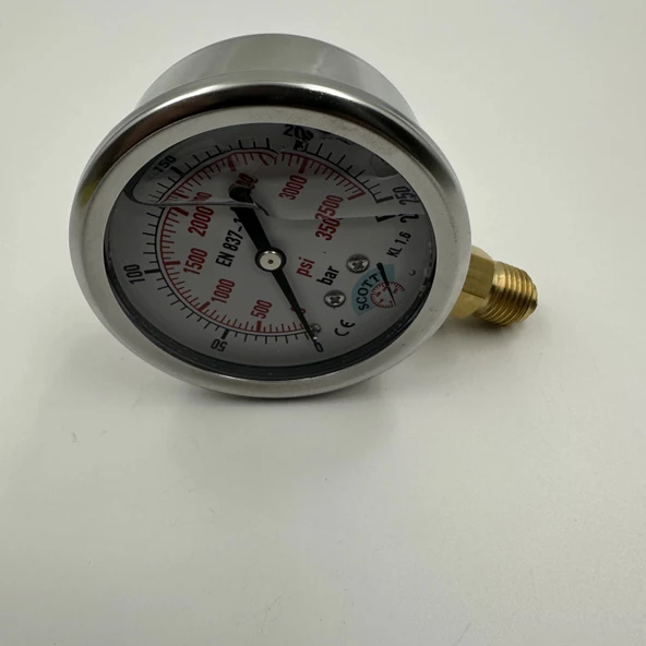 Manometre Gliserinli Alttan Çıkışlı Q63 - 0 - 250 Bar 1/4 - 4