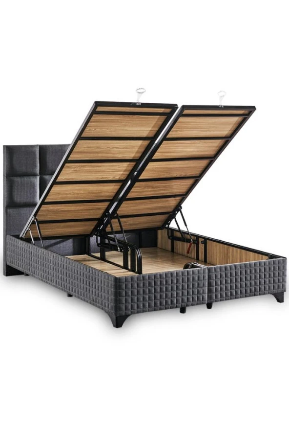 Star Baza ve Başlık Seti 200x200 cm Çift Kişilik Antrasit Keten Kumaşlı Lüks Baza ve Başlık Takımı - 2