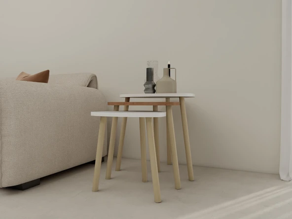 3lü Üçgen Zigon Sehpa Beyaz-Marbella Kiraz ürün görseli 1