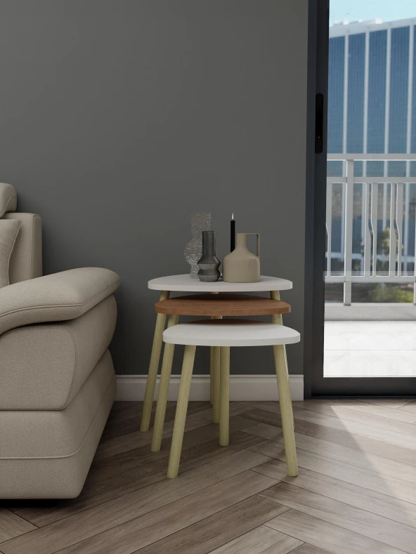 3lü Üçgen Zigon Sehpa Beyaz-Marbella Kiraz - 2