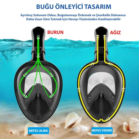 DailyTech Tam Yüz Dalış Maskesi Slikon Şnorkel Full Face - 5