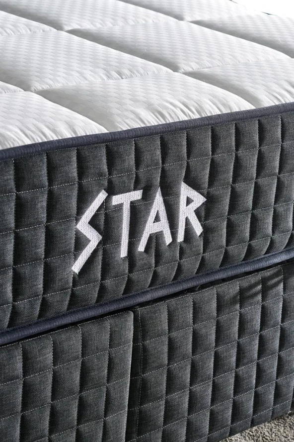 Star Yatak Seti 200x200 cm Çift Kişilik Yaylı Sert Ortopedik Yatak Antrasit Lüks Baza Başlık Takımı - 7