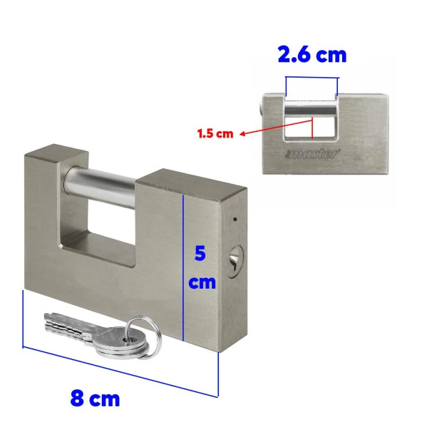 Kepenk İşyeri Kapısı Kilidi Yassı Kayar Milli Saten Asma Kilit Kapı Emniyet 70 mm 3 Anahtarlı Metal - 2