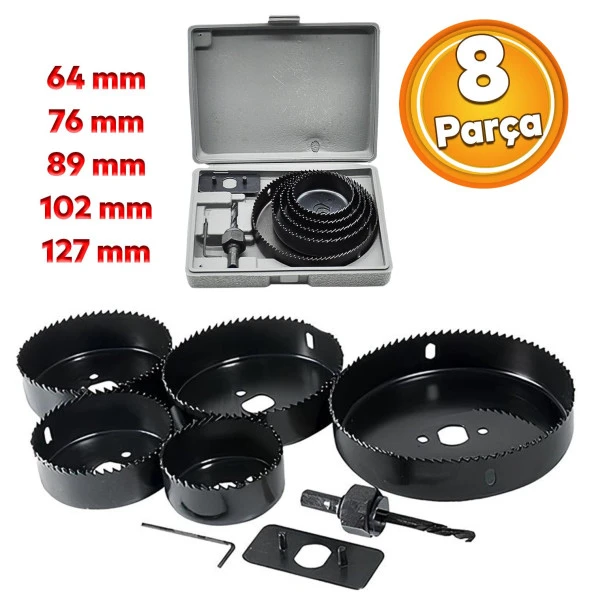 Panç Seti Ahşap Duvar Buat Alçıpan Kartonpiyer Delme  Adaptör Takımı 8 Parça Delik Açma Testeresi ürün görseli