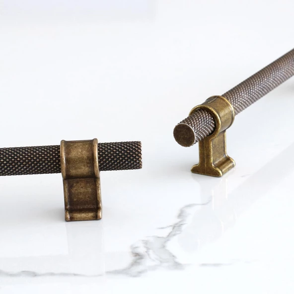 Hisar Eskitme Antik Sarı Metal 128 mm Tırtıklı Desen Mobilya Mutfak Dolap Kulpu Kulbu Kulpları - Resim 6