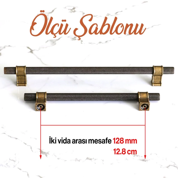 Hisar Eskitme Antik Sarı Metal 128 mm Tırtıklı Desen Mobilya Mutfak Dolap Kulpu Kulbu Kulpları - Resim 2
