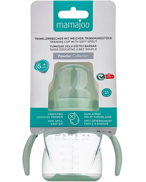 Mamajoo Kulplu Akıtmaz Eğitici Bardak Powder Green & Anti-Kolik Bardak Ucu 160ML