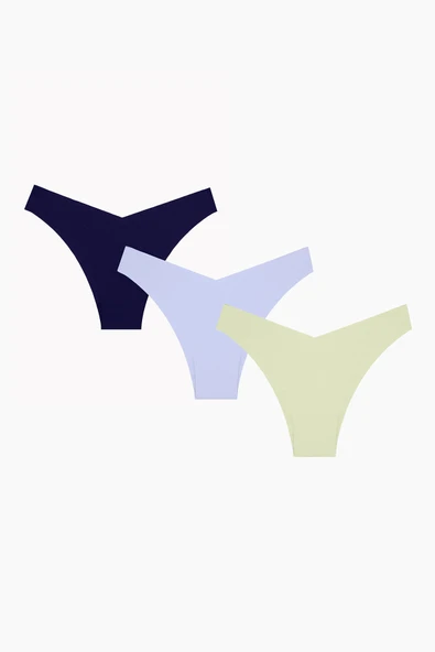 Açık Haki Mavi Lacivert  3lü Lazer İz YapmazV Shape Brazillian Külot - Resim 5