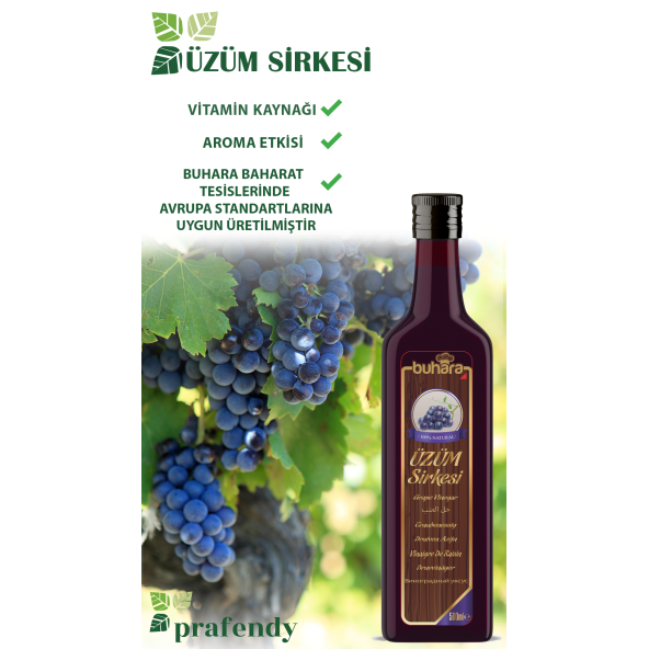 BUHARA 100% DOĞAL ÜZÜM SİRKESİ CAM ŞİŞE 500 ML