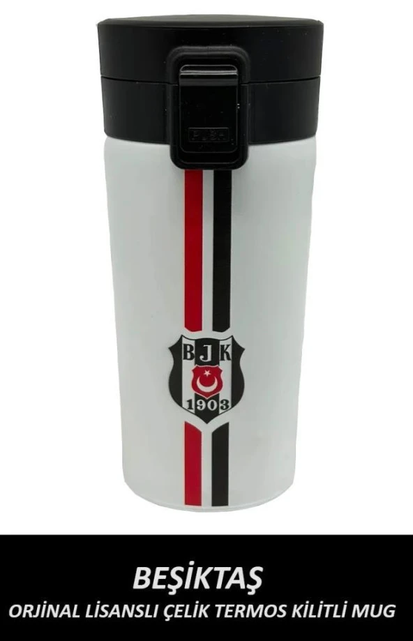 Beşiktaş Orjinal Lisanslı Çelik Termos Kilitli Mug 400 ml (Beyaz)