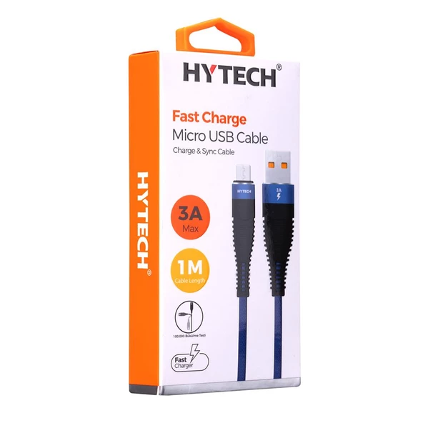 Hytech HY-X225 3A Micro Usb 1m Lacivert Data + Sarj Kablosu