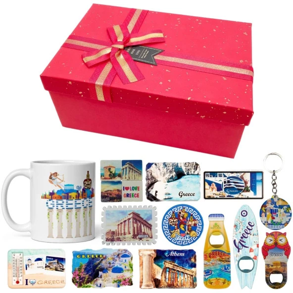 Yunanistan Hediye Kutusu 10 Parça Kupa Magnet Anahtarlık Kutu ürün görseli
