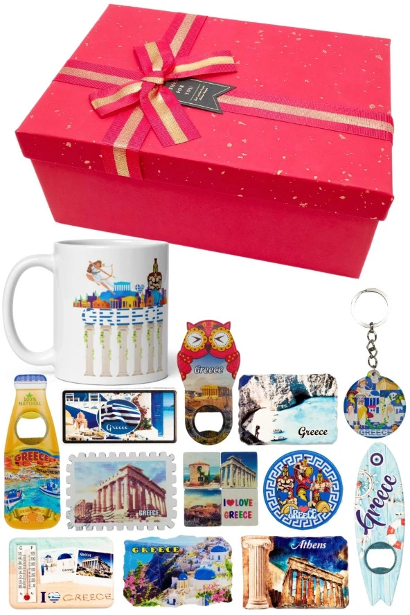 Yunanistan Hediye Kutusu 10 Parça Kupa Magnet Anahtarlık Kutu - Resim 5