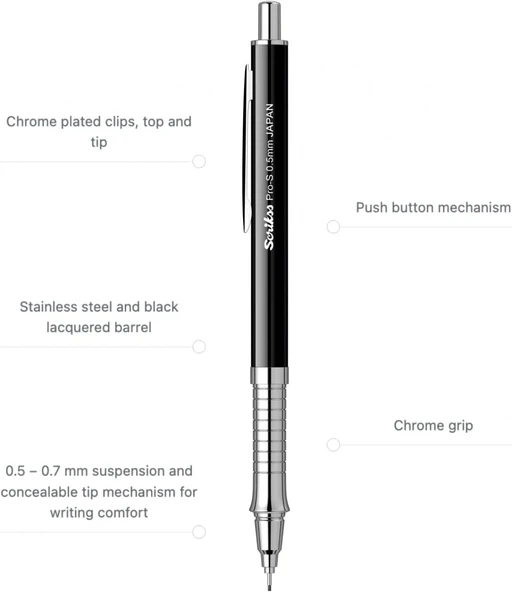 Scrikss Pro-S 0.5mm Mekanik Kurşun Kalem Siyah / - Resim 3