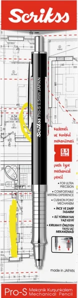Scrikss Pro-S 0.5mm Mekanik Kurşun Kalem Siyah / - Resim 4