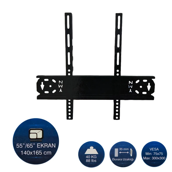 Hedyex 55" - 65" Tv Duvar Askı Aparatı Kilitli YMN-5565 ürün görseli 1