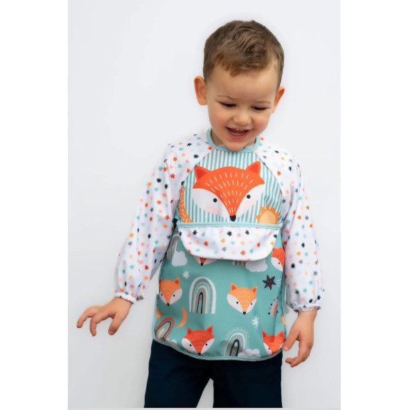 ANP MODA TASARIM Cepli Sıvı Geçirmez Giyilebilir Mama Önlüğü 2 li Paket (Tilki-Panda) 0-36 Ay - 2