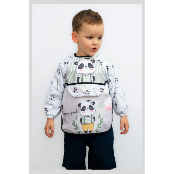 ANP MODA TASARIM Cepli Sıvı Geçirmez Giyilebilir Mama Önlüğü 2 li Paket (Tilki-Panda) 0-36 Ay - 3