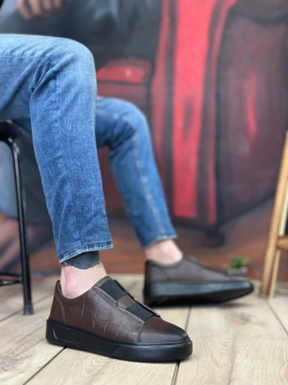 BA0347 İçi Dışı Hakiki Deri Çift Bantlı Kahverengi Casual Erkek Ayakkabı - Resim 2