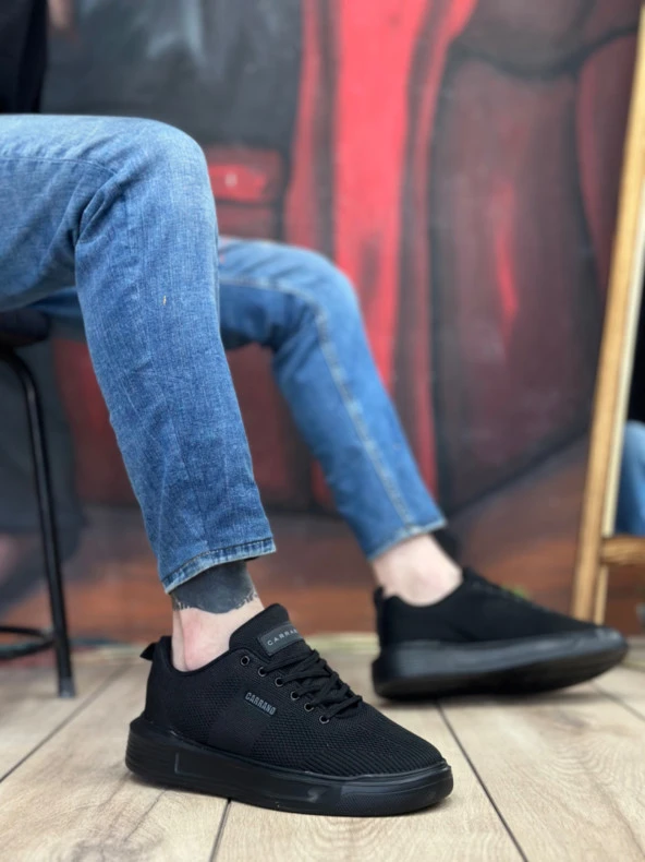 BA0349 Özel Örme Triko Yüksek Taban Tarz Siyah Renk Spor Ayakkabı - Resim 2