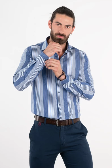 ECER ÇİZGİLİ REGULAR FİT GÖMLEK - Resim 3