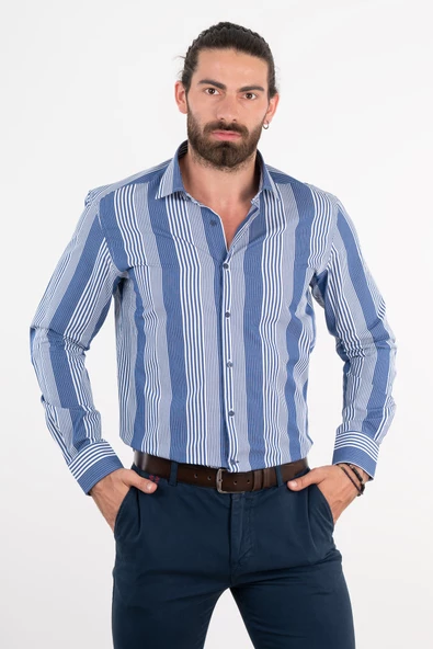 ECER ÇİZGİLİ REGULAR FİT GÖMLEK - Resim 4