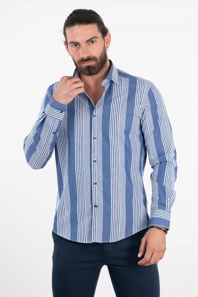 ECER ÇİZGİLİ REGULAR FİT GÖMLEK - Resim 2