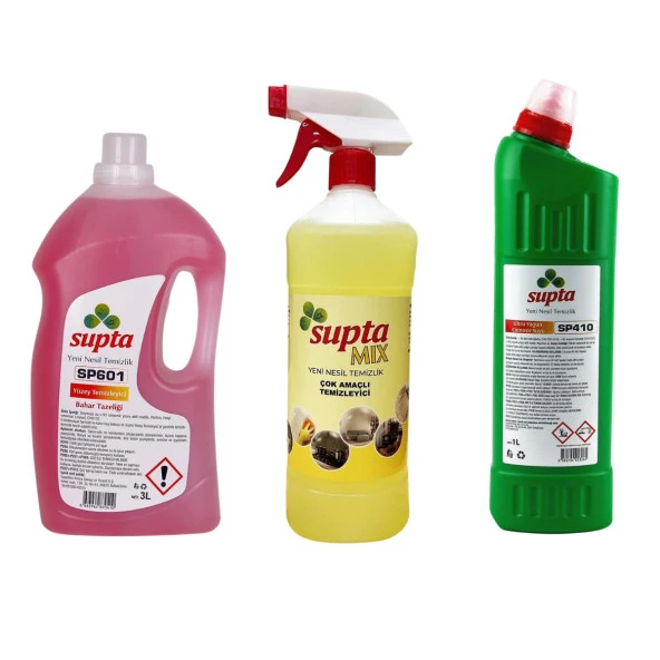 Supta Genel Temizleyici Set Genel Temizlik Maddesi 1 LT - Yüzey Temizleyici 3 LT - Çamaşır Suyu 1 LT