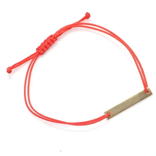 925 Ayar Gümüş Kırmızı İpli Plaka Bileklik - Resim 3