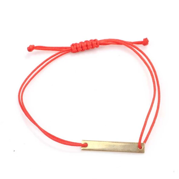 925 Ayar Gümüş Kırmızı İpli Plaka Bileklik - Resim 2