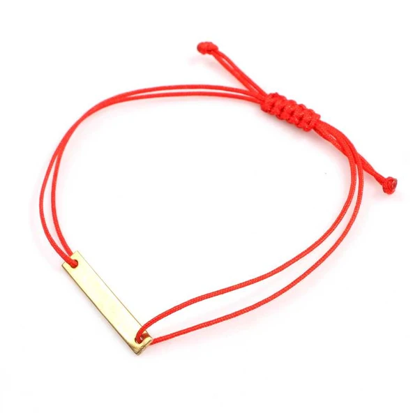 925 Ayar Gümüş Kırmızı İpli Plaka Bileklik - Resim 4
