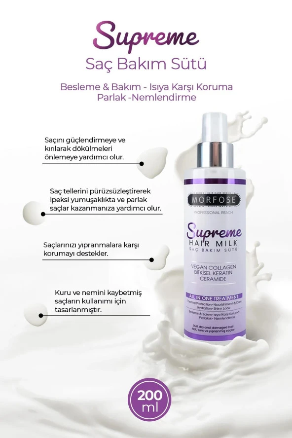 Morfose Supreme Saç Bakım Sütü 200 ml Önleyen Yumuşak Saçlar - 3