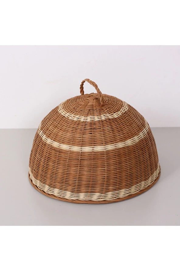 Pixiperi El Yapımı Bohem İskandinav Rattan Hasır Yemek Koruyucu, Pasta Kek Börek Saklama Kabı 40x25x30cm