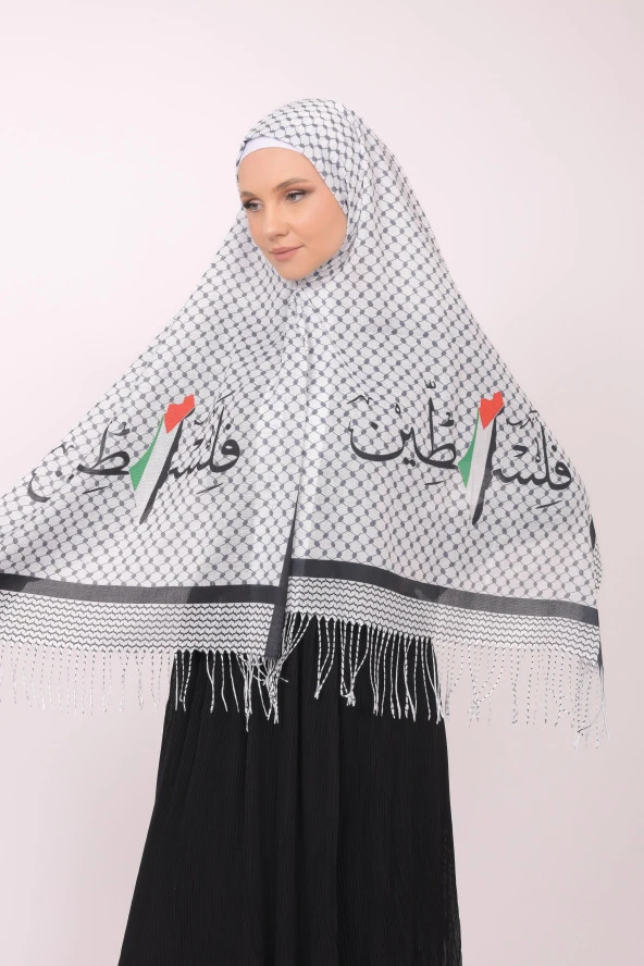 Şal Kefiye Puşi Püsküllü Filistin Arapçası, Bayraklı Haritası Baskılı Filistin Şal S100007 - 3