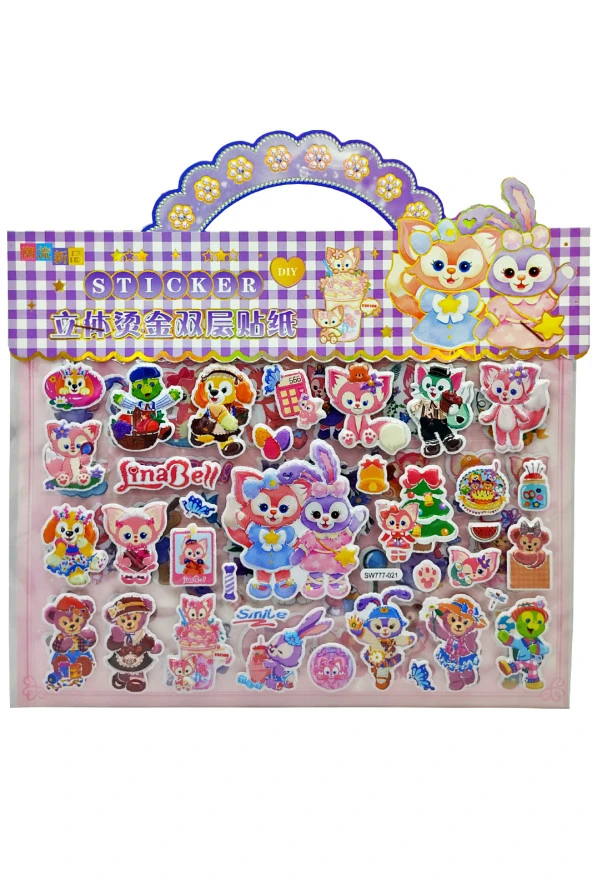 Sticker Kabartmalı Çantalı iki Sayfalı Sticker Seti (SW-021) - 24x15 cm - Sevimli Tavşanlar - 2