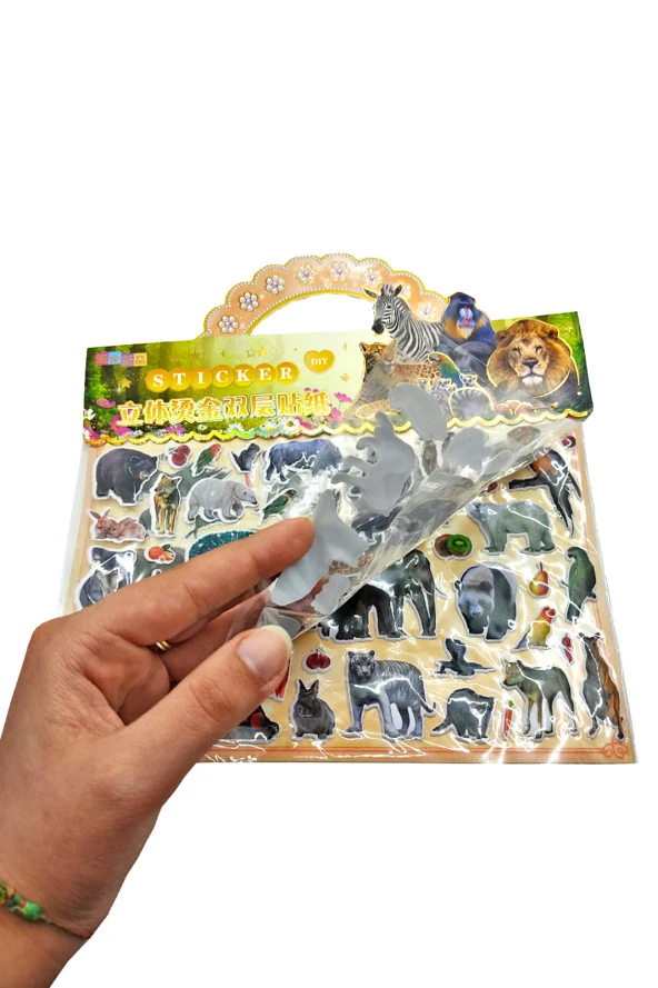 Sticker Kabartmalı Çantalı iki Sayfalı Sticker Seti (SW-024) - 24x15 cm - Orman Hayvanları - 3