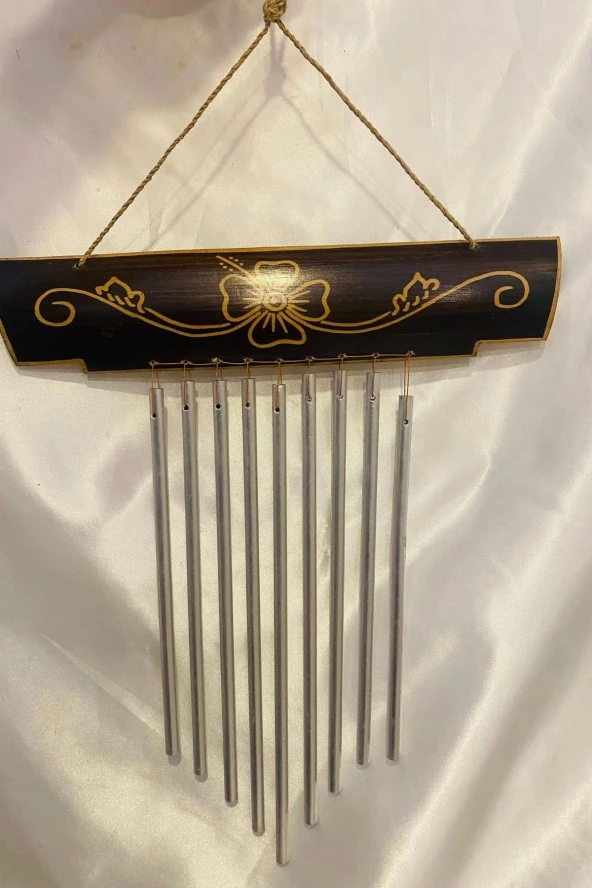 Rüzgar Çanı Deprem Zili Çanı Ahşap Metal Borulu - Resim 2